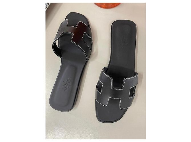 Hermès Oran Sandali Pelle Nera Nero - vista 4