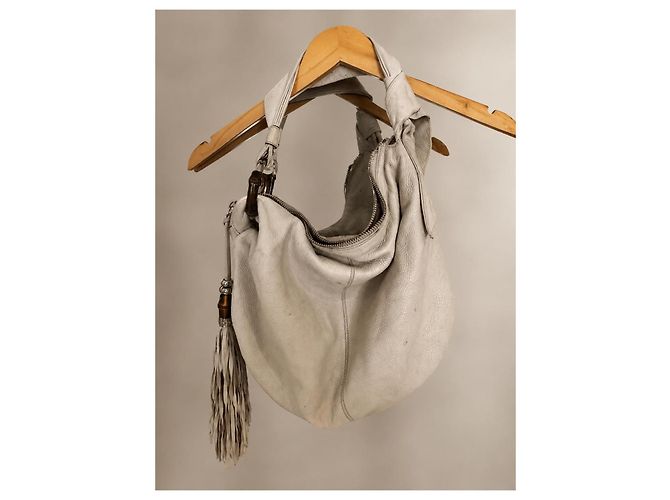 Gucci Bolso de mano de cuero blanco con flecos y detalles de bambú - vista 4