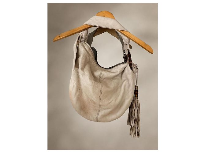 Gucci Bolso de mano de cuero blanco con flecos y detalles de bambú - vista 5