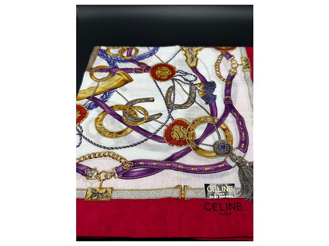 Céline Celine Seidentuch mit Reiter-Motiv Braun Weiß Rot Blau Lila Gold hardware - Ansicht 5