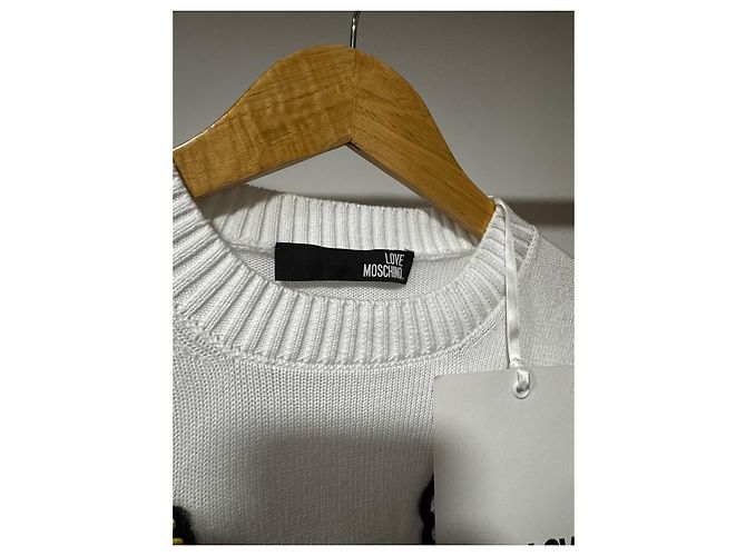 Love Moschino Baumwollpullover mit Sonnen- und Regenbogen-Patches Weiß - Ansicht 2
