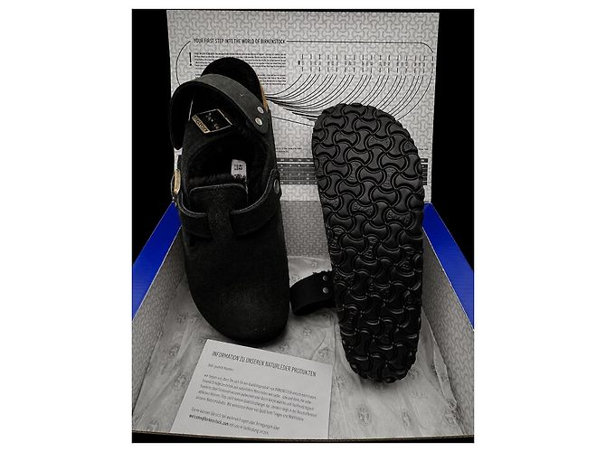 Birkenstock Tokio Suede Clogs with Shearling Lining - Black - view 4