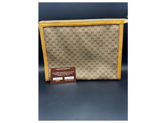 Pochette Gucci Monogram Beige e Pelle Dorata Marrone - vista 2