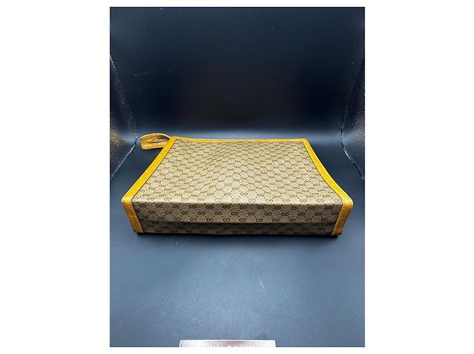 Pochette Gucci Monogram Beige e Pelle Dorata Marrone - vista 3