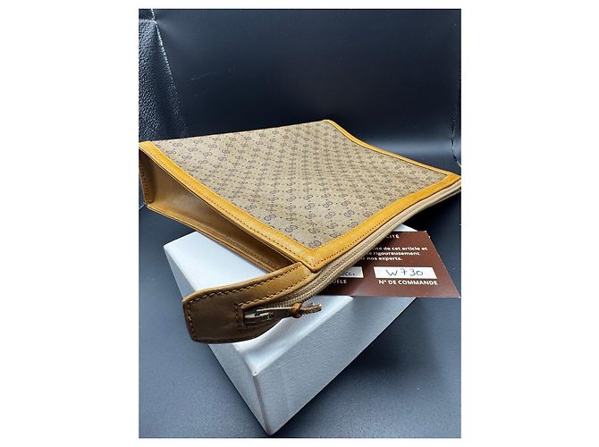 Pochette Gucci Monogram Beige e Pelle Dorata Marrone - vista 6
