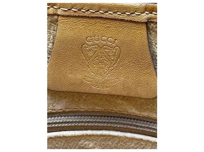 Pochette Gucci Monogram Beige e Pelle Dorata Marrone - vista 7