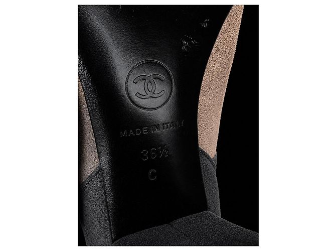 Botas altas Chanel de ante y cuero Negro Beige - vista 6