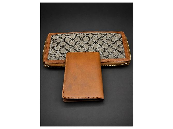 Céline Celine Triomphe zipped wallet in coated canvas and leather Brown Monogram - view 10
