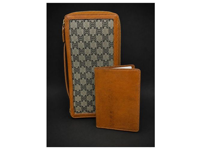 Céline Celine Triomphe zipped wallet in coated canvas and leather Brown Monogram - view 12