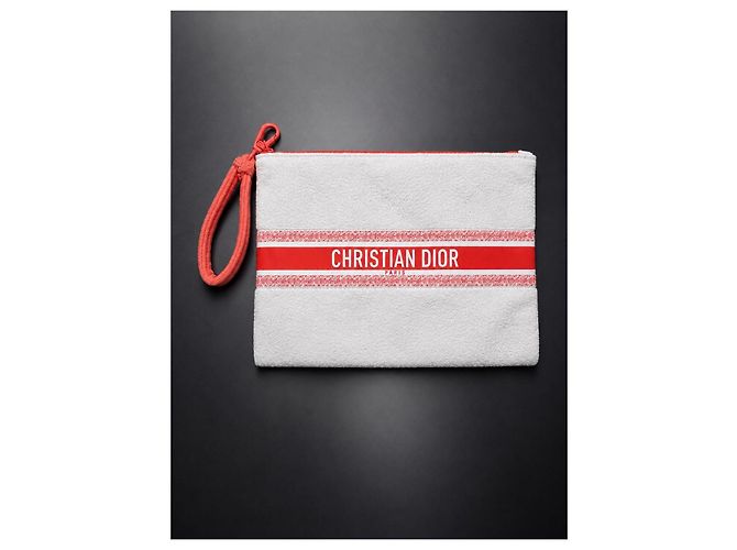 Pochette Christian Dior in spugna bianca e rossa Bianco Rosso - vista 2