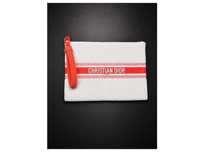 Pochette Christian Dior in spugna bianca e rossa Bianco Rosso - vista 4