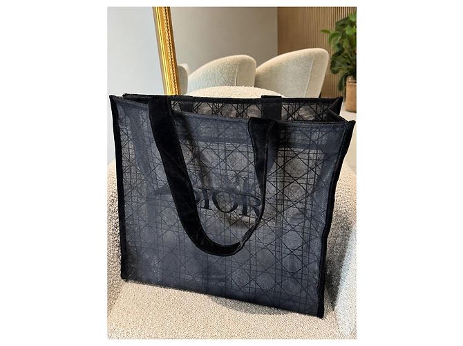 Dior Cannage Borsa Tote in Velluto Nero - vista 2