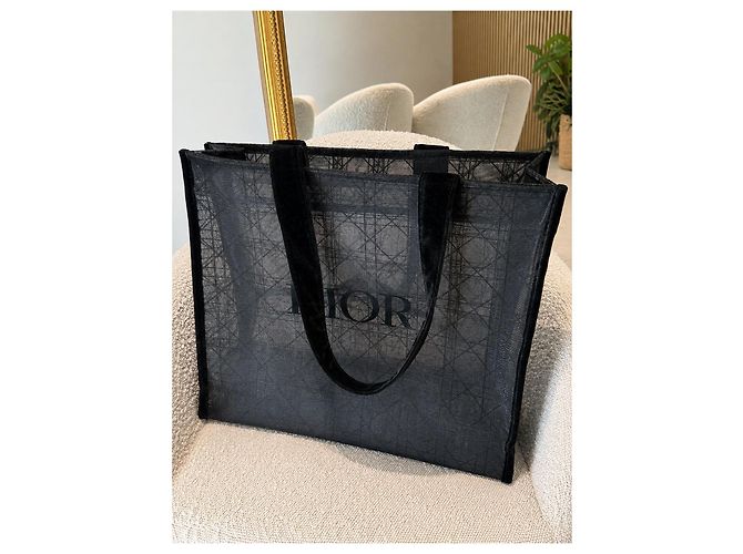 Dior Cannage Borsa Tote in Velluto Nero - vista 3