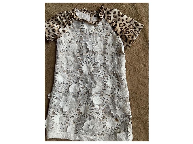Robe en soie à imprimé léopard pour enfants Roberto Cavalli avec superposition de dentelle Blanc - vue 2