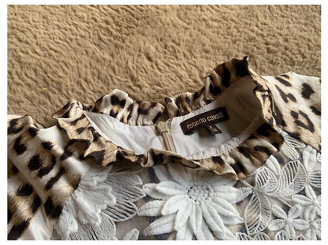 Robe en soie à imprimé léopard pour enfants Roberto Cavalli avec superposition de dentelle Blanc - vue 3