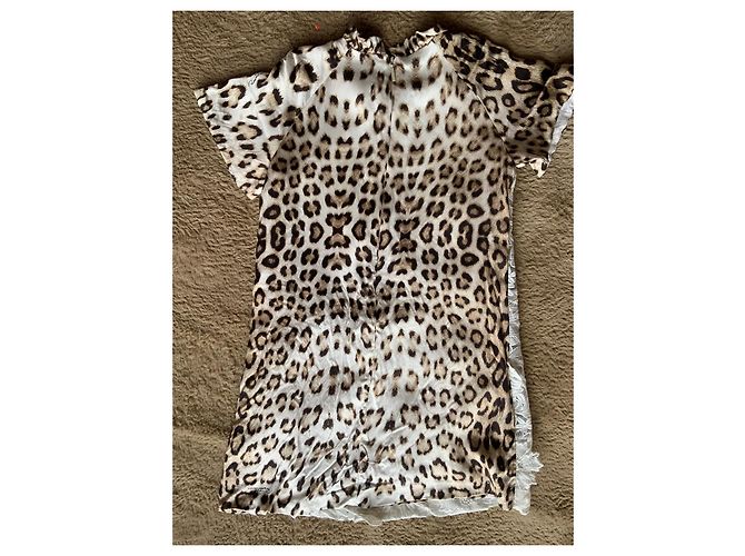 Robe en soie à imprimé léopard pour enfants Roberto Cavalli avec superposition de dentelle Blanc - vue 4