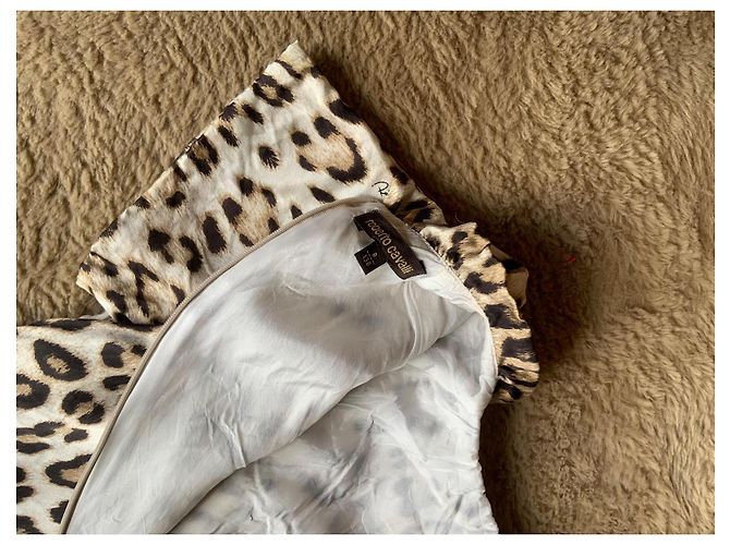 Robe en soie à imprimé léopard pour enfants Roberto Cavalli avec superposition de dentelle Blanc - vue 5
