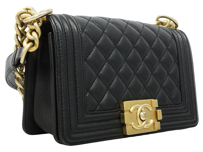 Borsa a tracolla Chanel Boy con catena in pelle caviar nera Nero - vista 2
