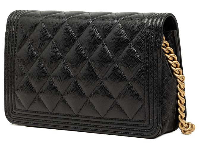 Chanel Black Quilted Caviar Boy Wallet on Chain Nero - vista 2