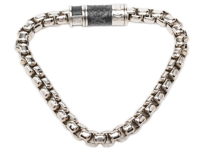 Bracciale a catena Louis Vuitton Monogram Eclipse in ottone argentato Argento - vista 3