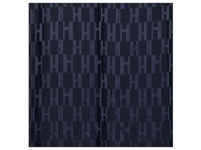 Stola Hermès Blue Faconnee Grand H Laine Silk Blu navy - vista 2