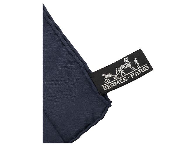 Stola Hermès Blue Faconnee Grand H Laine Silk Blu navy - vista 3
