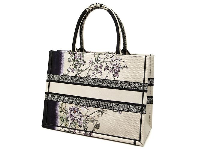 Dior Book Tote Medium in tela bianca con ricami floreali Bianco Crudo - vista 2