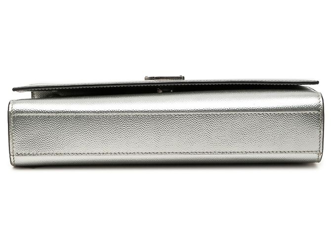 Saint Laurent Silver Medium Metallic Grain De Poudre Monogram Kate Crossbody Argento - vista 3