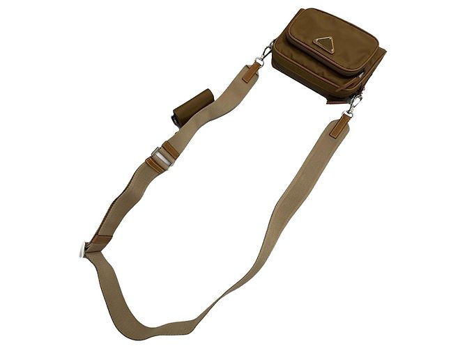 Prada Brown Re Nylon Travel Pocket Double Zip Crossbody Marrone Cachi - vista 11