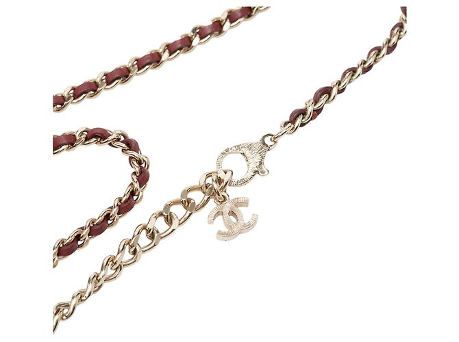 Collana Chanel Gold CC Placcata Oro e Pelle Intrecciata con Pendente a Cuore in Resina e Cristalli D'oro - vista 5