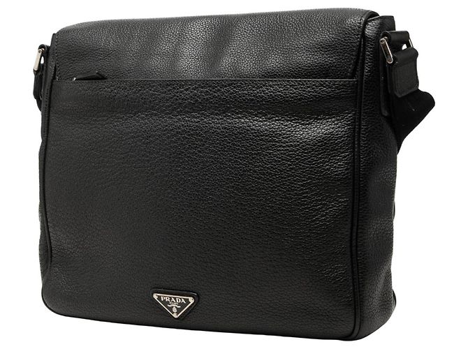 Borsa a tracolla con patta Prada in Vitello Phenix nero - vista 2