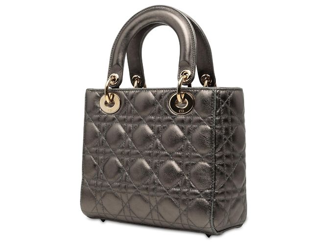Dior Gray Small Metallic Lambskin Cannage My ABCDior Lady Dior Marrone Grigio antracite - vista 2