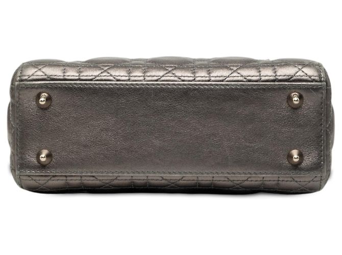Dior Gray Small Metallic Lambskin Cannage My ABCDior Lady Dior Marrone Grigio antracite - vista 3