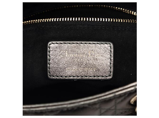 Dior Gray Small Metallic Lambskin Cannage My ABCDior Lady Dior Marrone Grigio antracite - vista 5