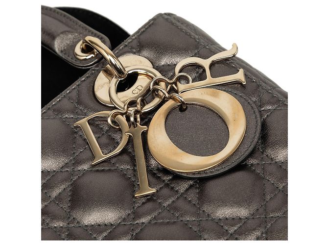 Dior Gray Small Metallic Lambskin Cannage My ABCDior Lady Dior Marrone Grigio antracite - vista 6