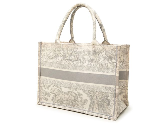 Dior Book Tote Dioriviera Toile de Jouy bestickt aus grauem Canvas, Größe Medium Braun - Ansicht 2