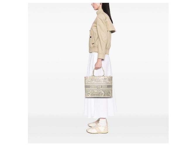 Dior Book Tote Dioriviera Toile de Jouy bestickt aus grauem Canvas, Größe Medium Braun - Ansicht 6