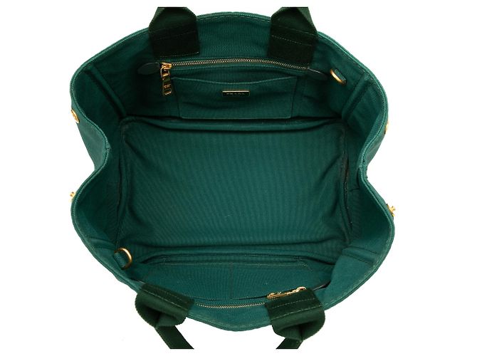 Prada Green Canvas Canapa Logo Tote Grün Dunkelgrün - Ansicht 4