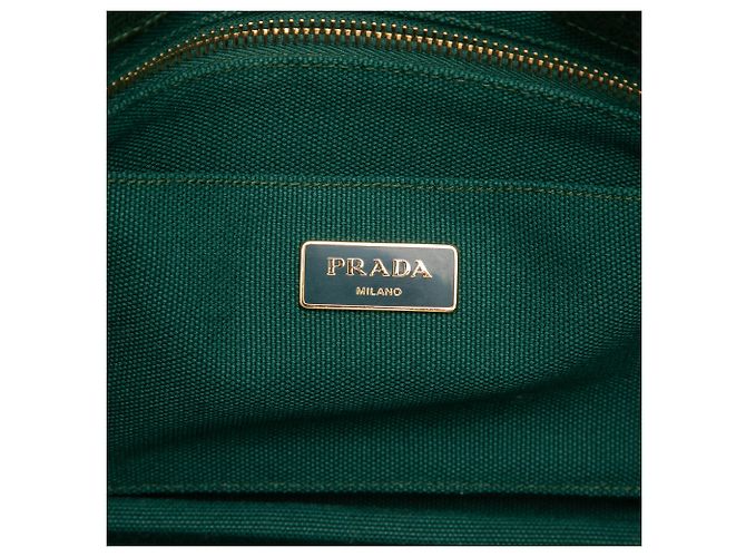 Prada Green Canvas Canapa Logo Tote Grün Dunkelgrün - Ansicht 5