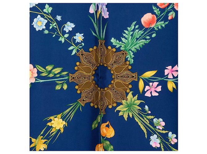 Hermès Blue Arabesques Seidentuch 90 Blau - Ansicht 7