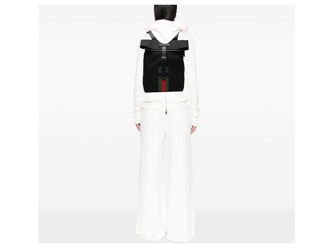 Gucci Black Canvas Techno Web Fold Over Backpack - view 10