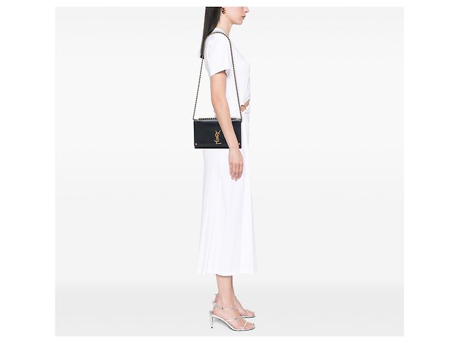 Saint Laurent Black Medium Smooth Calfskin Braided Monogram Kate Crossbody Nero - vista 7