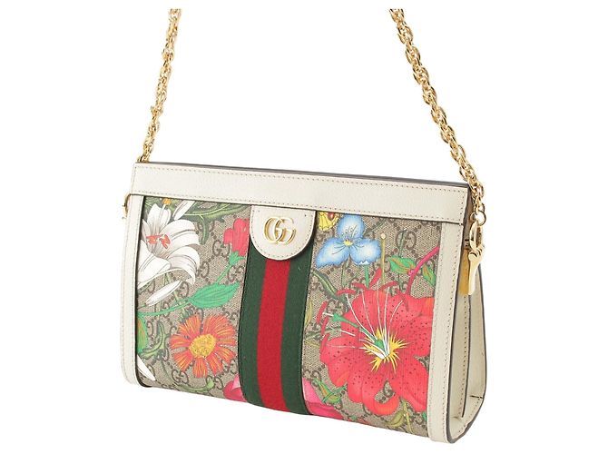 Gucci Beige Small GG Supreme Flora Web Ophidia Chain Crossbody - vista 15
