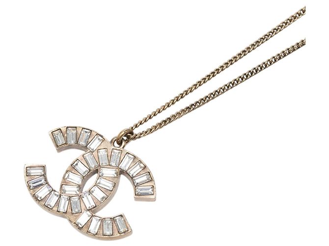 Collana con pendente Chanel Gold CC in ottone e strass D'oro - vista 4