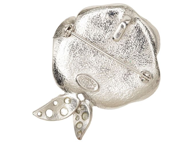 Spilla Chanel Silver CC in ottone smaltato Strass Camelia Argento - vista 2
