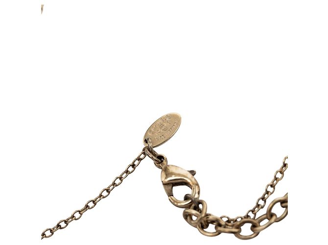 Collana Chanel Gold CC con pendente rotondo in resina a righe, strass e placcato oro D'oro - vista 4