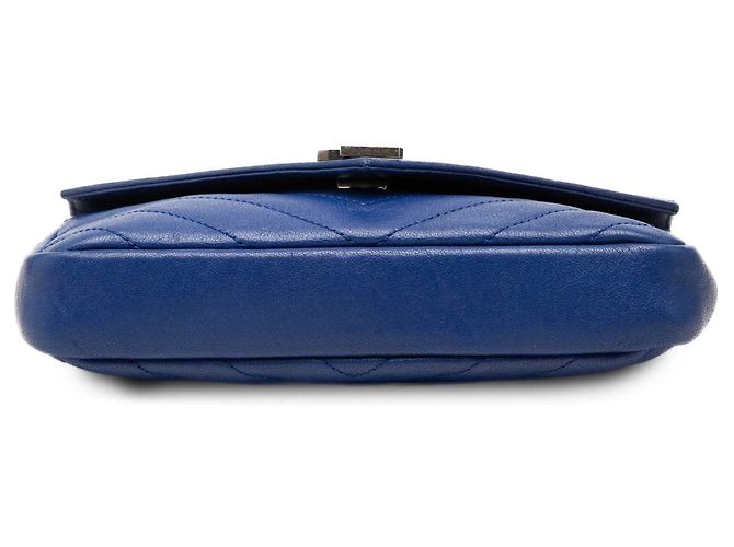 Borsa a catena classica monogramma in pelle di pecora chevron blu Baby Saint Laurent Blu scuro - vista 3