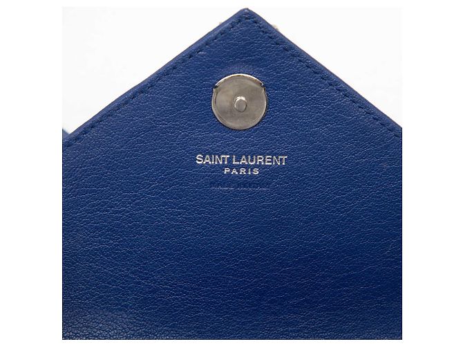 Borsa a catena classica monogramma in pelle di pecora chevron blu Baby Saint Laurent Blu scuro - vista 5