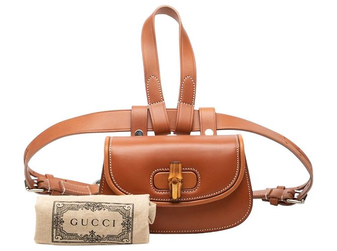 Borsa cintura Gucci Brown Mini Calfskin Bamboo 1947 Marrone - vista 7