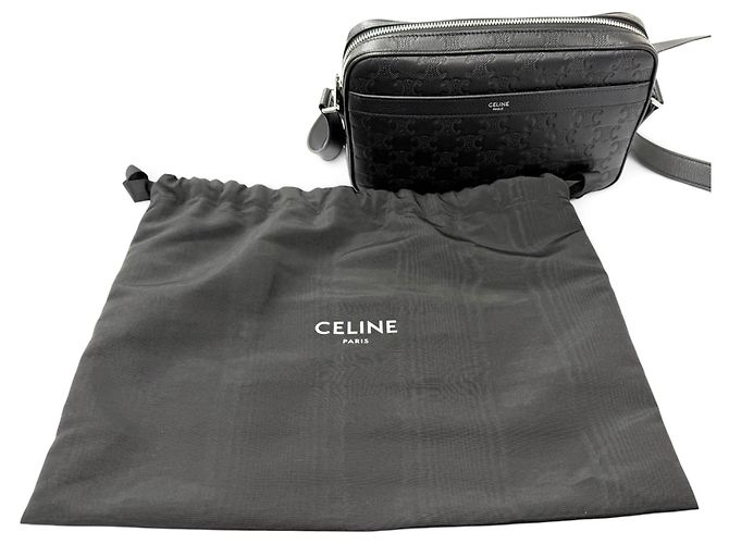 Céline Borsa a tracolla Celine Medium Triomphe in pelle di vitello goffrata nera Nero - vista 11
